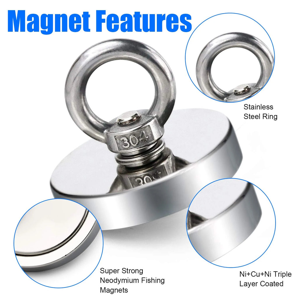 Super Strong Neodymium Fishing Magnets Heavy Duty imanes Magnet with Countersunk Hole Eyebolt for Salvage Magnetic Fishing - Maliame Store