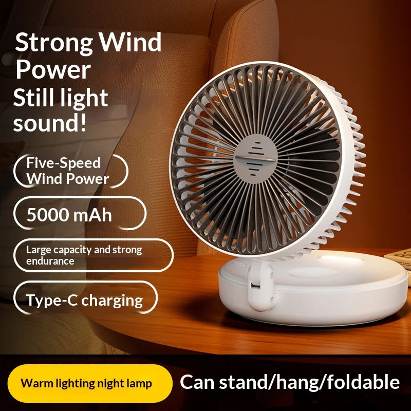 Ventilateur Pliable Rechargeable – Phosphorescent, Silencieux, Fixation Murale