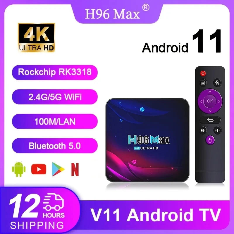 4K Ultra HD H96 Max V11 Smart TV Box Android 11 Quad-Core CPU 4G 32G BT4.0 4k Wifi2.4G/5G Support Mouse And Keyboard Tvbox