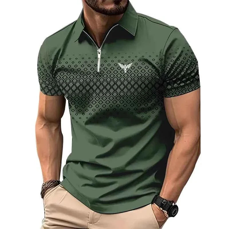 Men's Summer Polo Shirt - Casual Short Sleeve Zipper Lapel Top with Quick Drying Polyester Print - Maliame Store