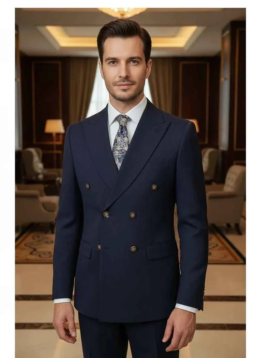 ST Cassy dark blue Elegant Man Suit 2 Pcs Set Modern Wedding Party Suits for Men Stylish Business office suit - Maliame Store