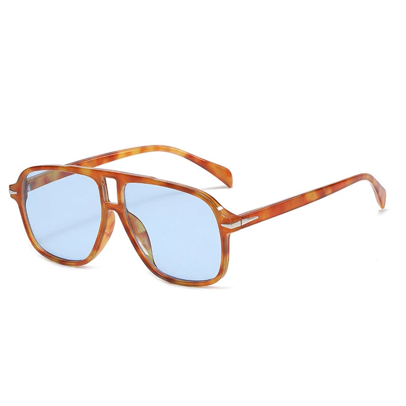 SO&EI Fashion Double Bridges Men Pilot Sunglasses Retro Clear Blue Shades UV400 Women Trending Square Rivets Sun Glasses - Maliame Store