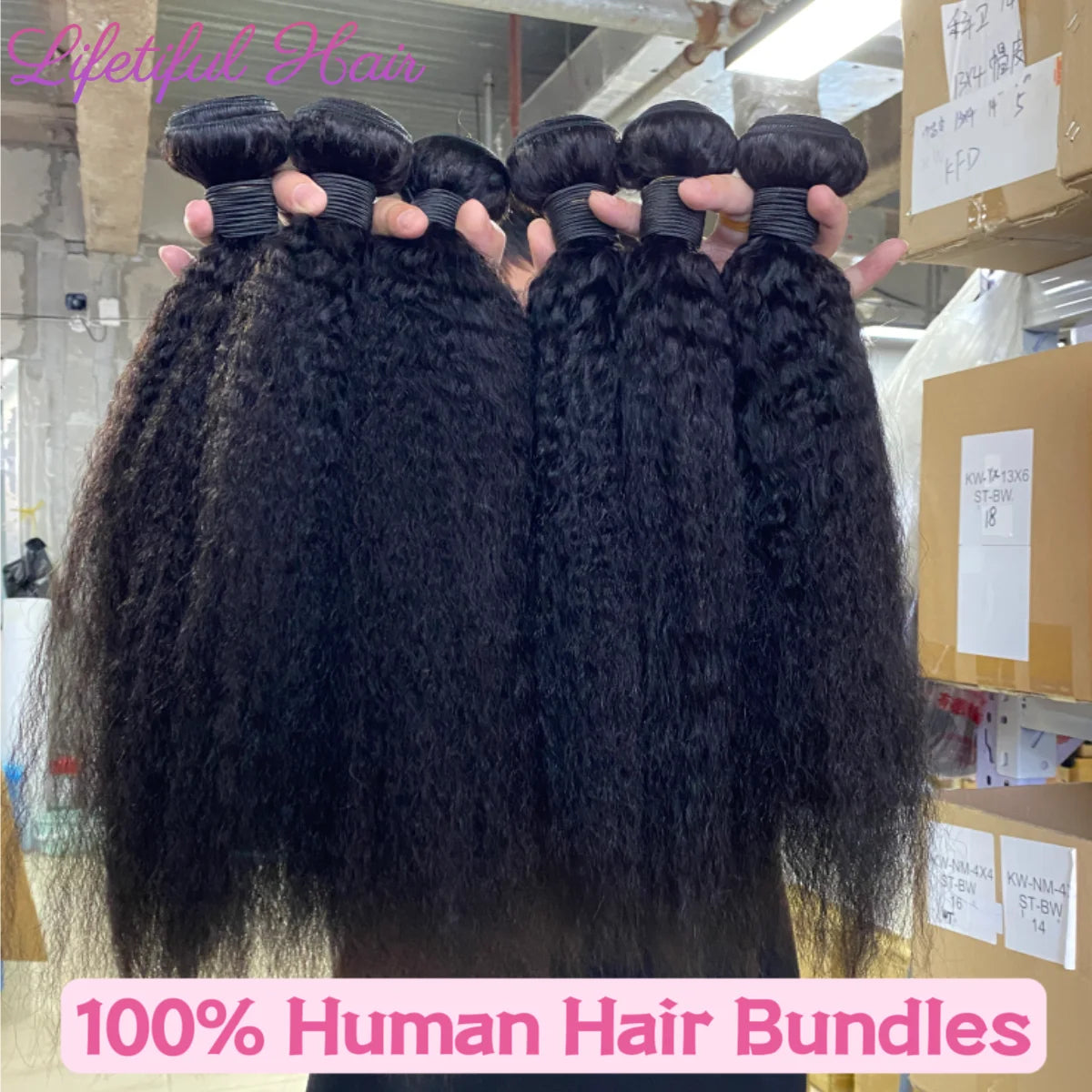 Kinky Straight Human Hair Bundles 1/3/4 Yaki Bundles 28 30 32 Inch Bundles Brazilian Raw Human Hair Extensions for Women - Maliame Store