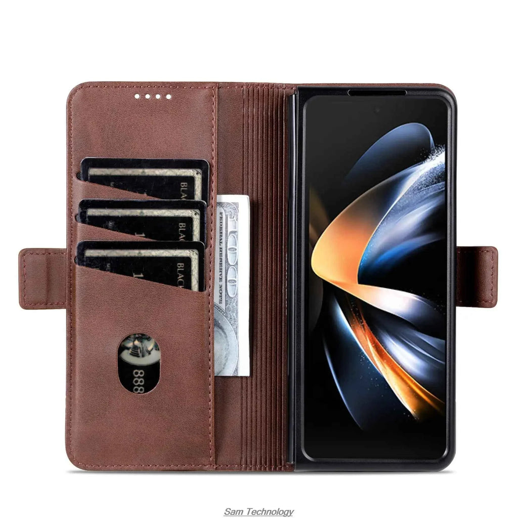 Magnetic Adsorption Leather Fitted Case: Samsung Z Fold 5 6 7 4 3 5G - Maliame Store