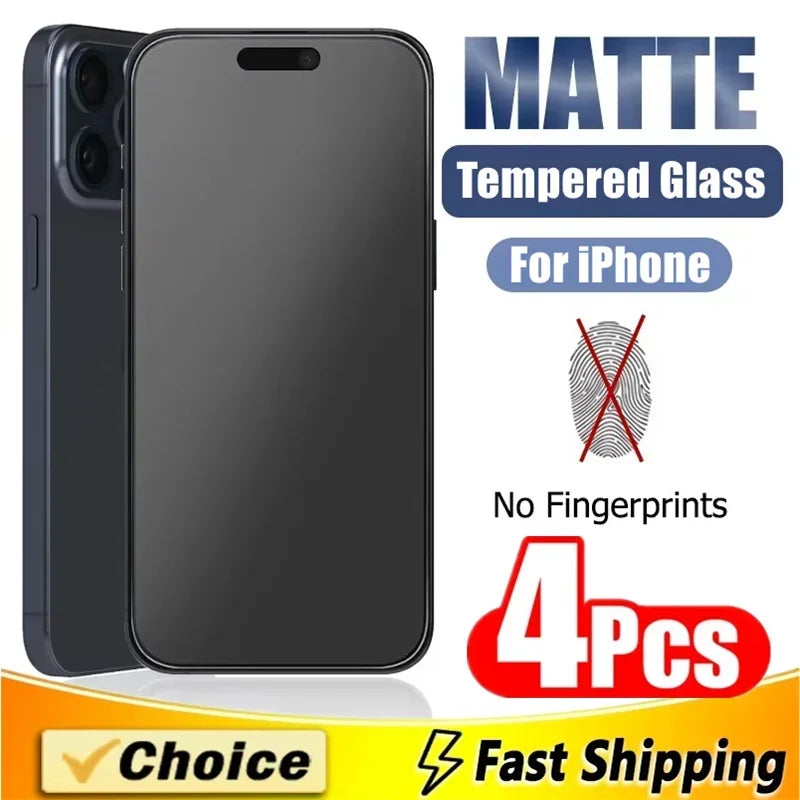 4Pcs Matte Tempered Glass For iPhone 14 13 12 11 15 Pro Max 7 8 16 Plus Frosted Screen Protector For iPhone 13 Mini X XR XS MAX - Maliame Store