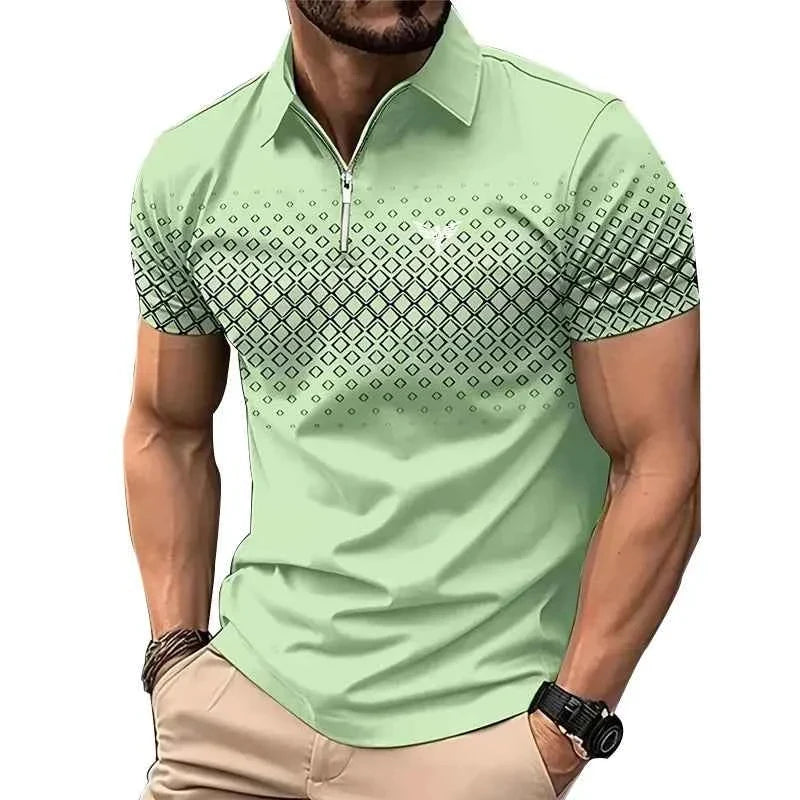 Men's Summer Polo Shirt - Casual Short Sleeve Zipper Lapel Top with Quick Drying Polyester Print - Maliame Store