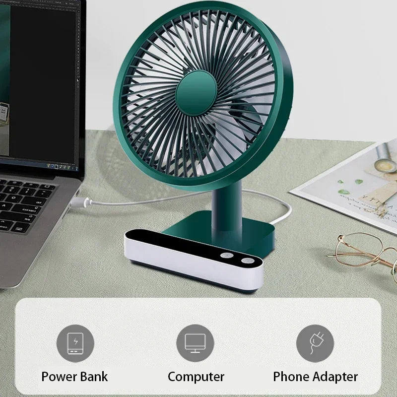Ventilateur de bureau oscillant rechargeable par USB, 4 vitesses, mini ventilateur de table rafraîchissant de 5000 mAh, tête réglable, ventilateur personnel pour la maison et le bureau