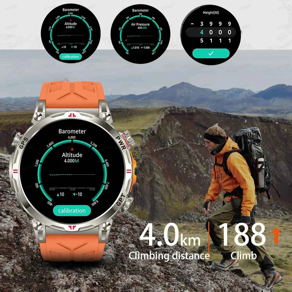 New T-Rex 3 Pro Military Smart Watch - Dual-Band GPS, 10ATM Water-Resistant, 560mAh Battery, Compass, Altimeter, AGPS for Men - Maliame Store