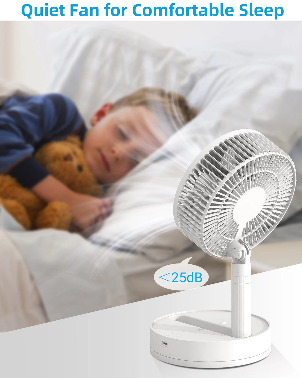 Ventilateur de bureau oscillant portable KASYDoFF, 8 pouces et 5400 mAh, fonctionnant sur batterie USB avec 4 vitesses de flux d'air puissant, ventilateur personnel pliable