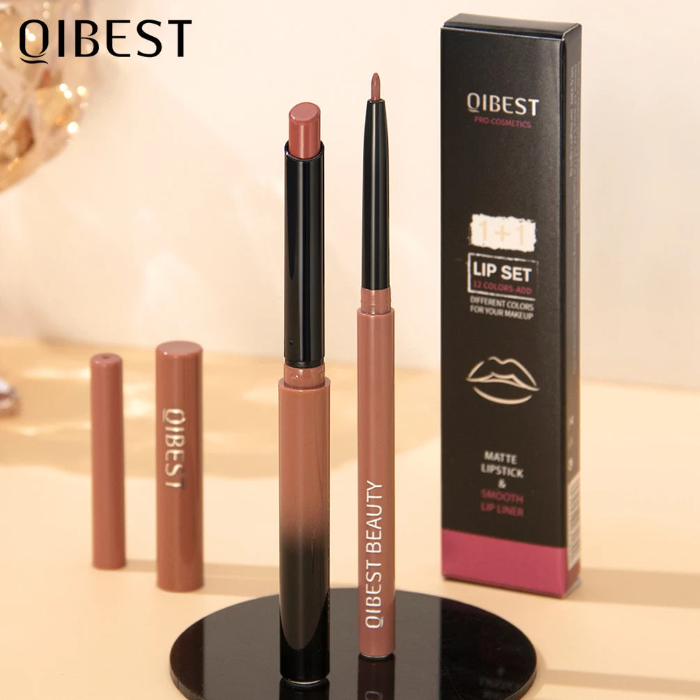 QIBEST Matte Nude Lipstick Pen Long Lasting Lipliner Lip Pencil Waterproof Lip Liner Contour Sexy Red Lip Makeup Set For Women - Maliame Store