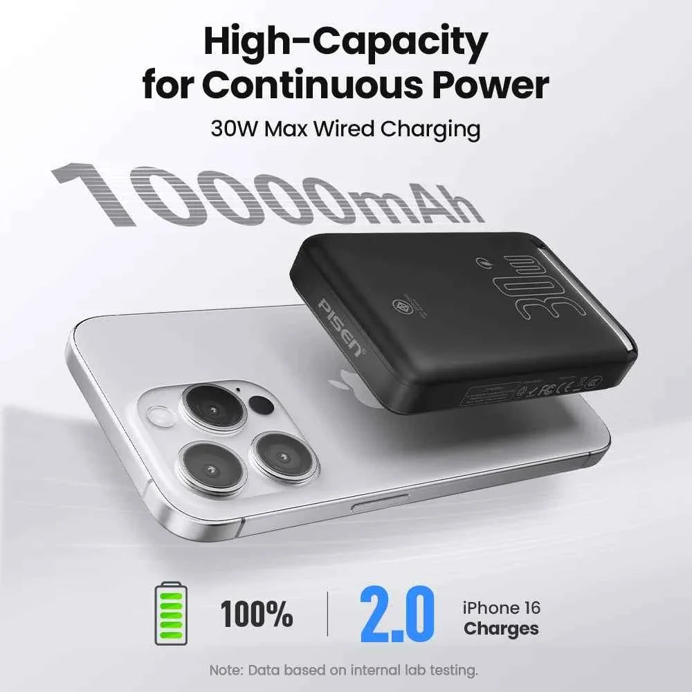 PISEN PD 30W Qi2 15W Wireless Magnetic Power Bank 10000mAh With Stand Fast Charging CCC Powerbank For MagSafe iPhone 17 16 15 14 - Maliame Store