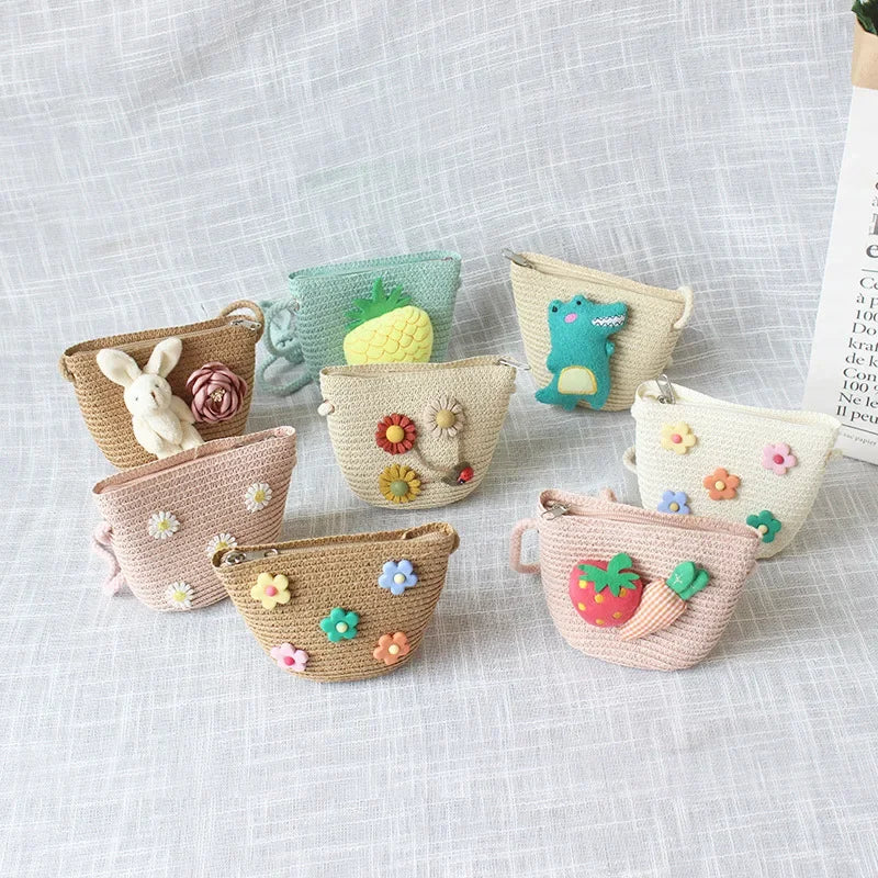 Summer Children's Straw Woven Messenger Bag Lovely Girls Small Coin Purse Handbags Baby Kids Mini Shoulder Bags Princess Wallet - Maliame Store