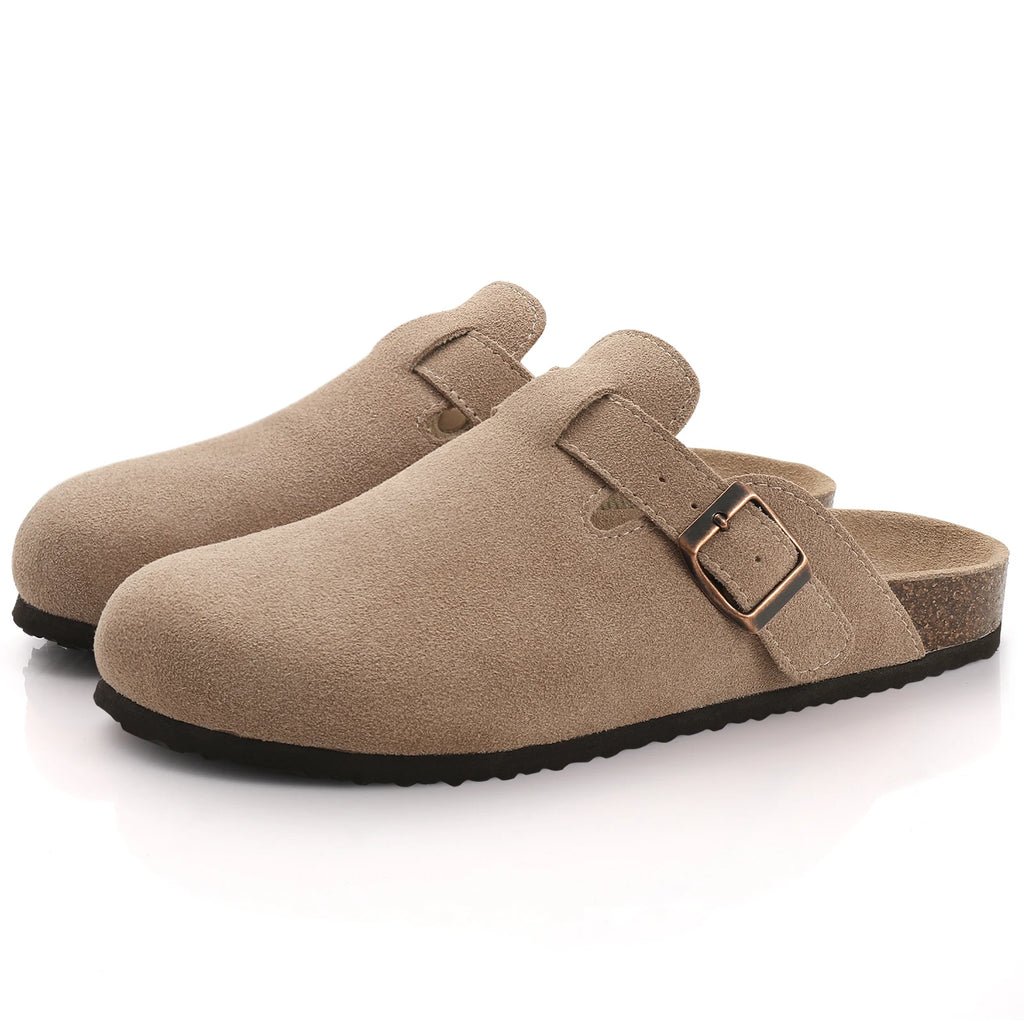 Comwarm Fashion Women's Suede Mules Slippers Men Clogs Cork Insole Sandals With Arch Support Outdoor Beach Slides Home Shoes - Maliame Store