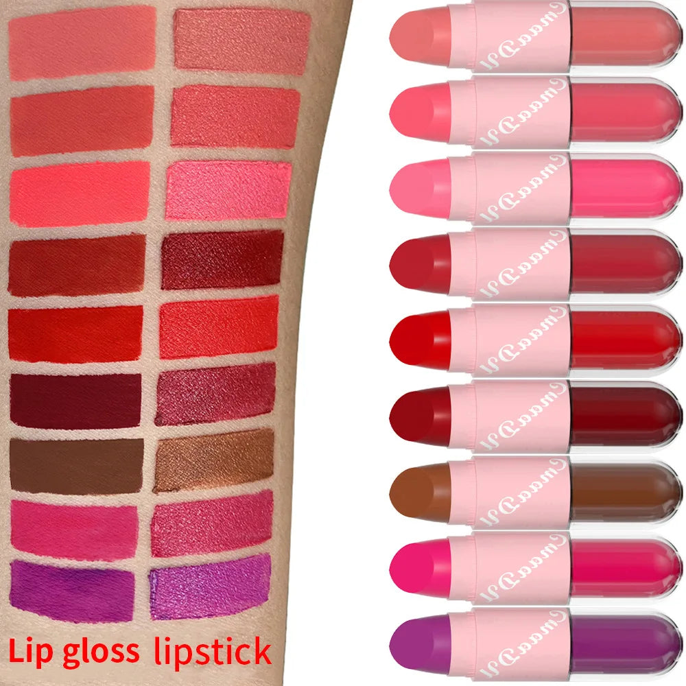 18 Colors 2 in 1 Matte Lipstick Liquid Purple Lip Glaze Double Head Lip Makeup Lasting Waterproof Velvet Sexy Dark Red Lipsticks - Maliame Store