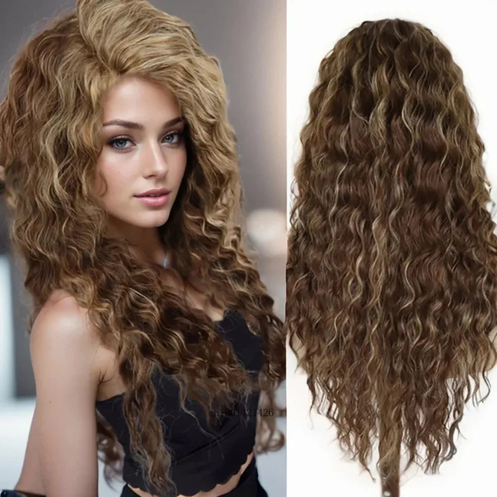New Ash Blonde Wig Synthetic Long Curly Hair Wigs for Women Fluffy Wave Ombre Wig Costume Carnival Party Regular Cur Wig 26 Inch - Maliame Store