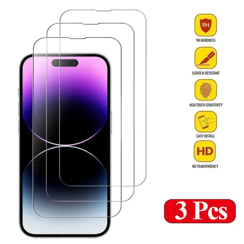 Tempered Glass for iPhone 14 Pro 15 16 17 13 12 11 pro max screen protector for iphone 15 pro mica for iphone 13 14 pro glass - Maliame Store