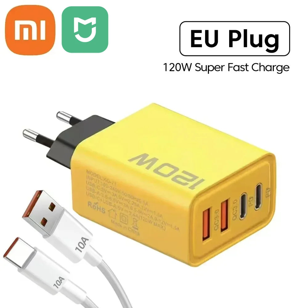 XIAOMI 120W Fast Charger TypeC 10A Cable Ultra Fast Charge 4Port USB C PD High Speed Charger Adapter For Xiaomi iPhone 16 Huawei - Maliame Store