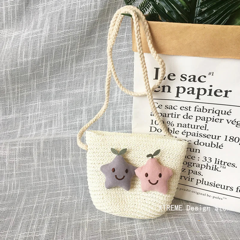 Summer Children's Straw Woven Messenger Bag Lovely Girls Small Coin Purse Handbags Baby Kids Mini Shoulder Bags Princess Wallet - Maliame Store