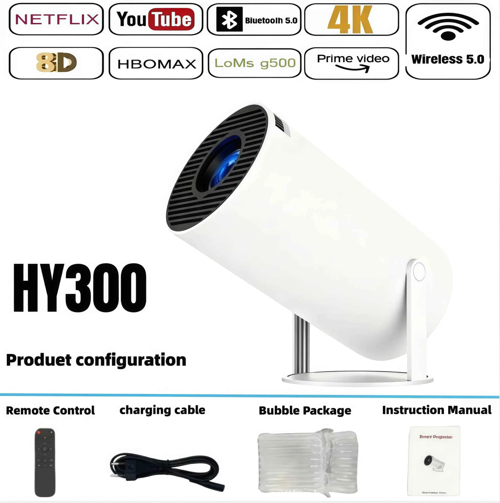 Projector HY300 4K Android 11 Dual Wifi6 260ANSI Allwinner H713 BT5.0 1080P 1280*720P Home Cinema Outdoor Projetor - Maliame Store