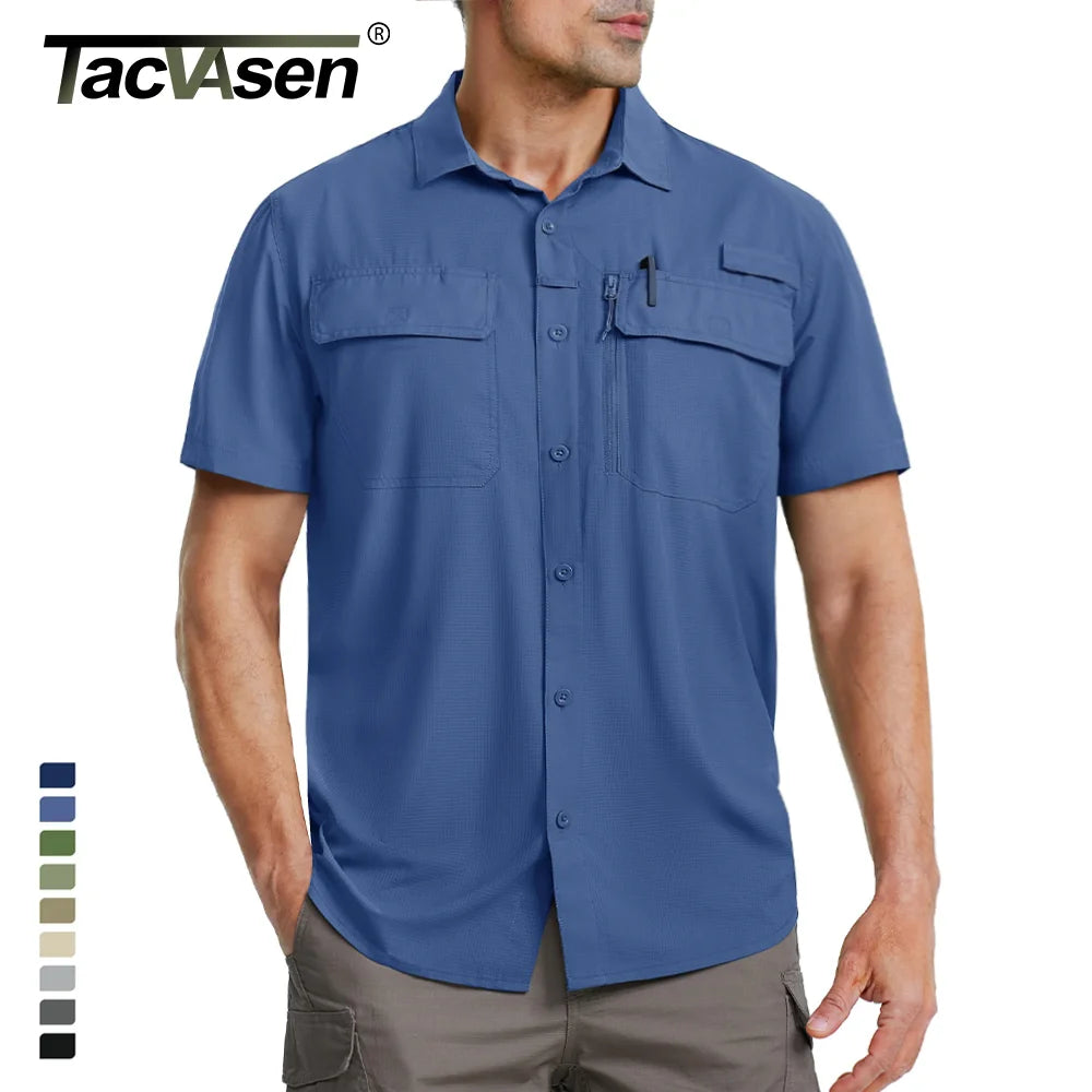 TACVASEN Quick Dry Short Sleeve Shirts Men's UPF 50+ Sun Protection Work Cargo Shirts Mesh Breathable Hiking Fishing Shirts Man - Maliame Store