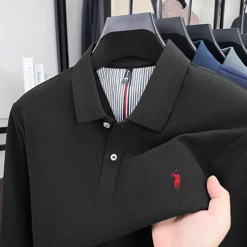 Luxurious Cotton Polo Shirt for Men – High-End Brand Long Sleeved T-Shirt with Pony Paul Embroidery for Autumn Fashion - Maliame Store