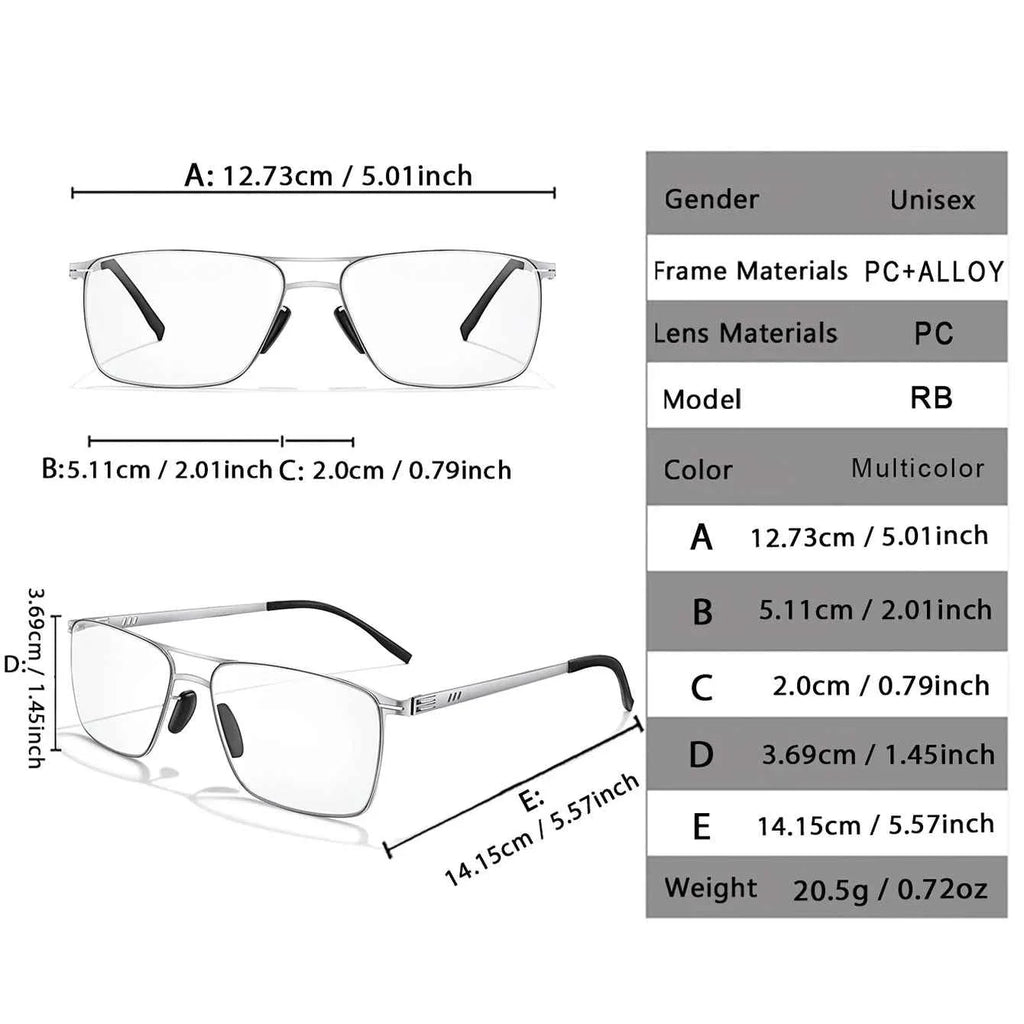 Metal Rectangular Frame Eyeglasses Photochromic Anti-Blue Light Reading Glasses Presbyopic Surf Internet Ultralight Eyewear +150 - Maliame Store