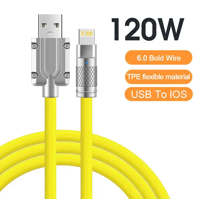 120W 6A Super Fast Charge USB C Liquid Silicone Cable For iPhone 14 15 Huawei Samsung Xiaomi Quick Charger Type-C Data Wire - Maliame Store