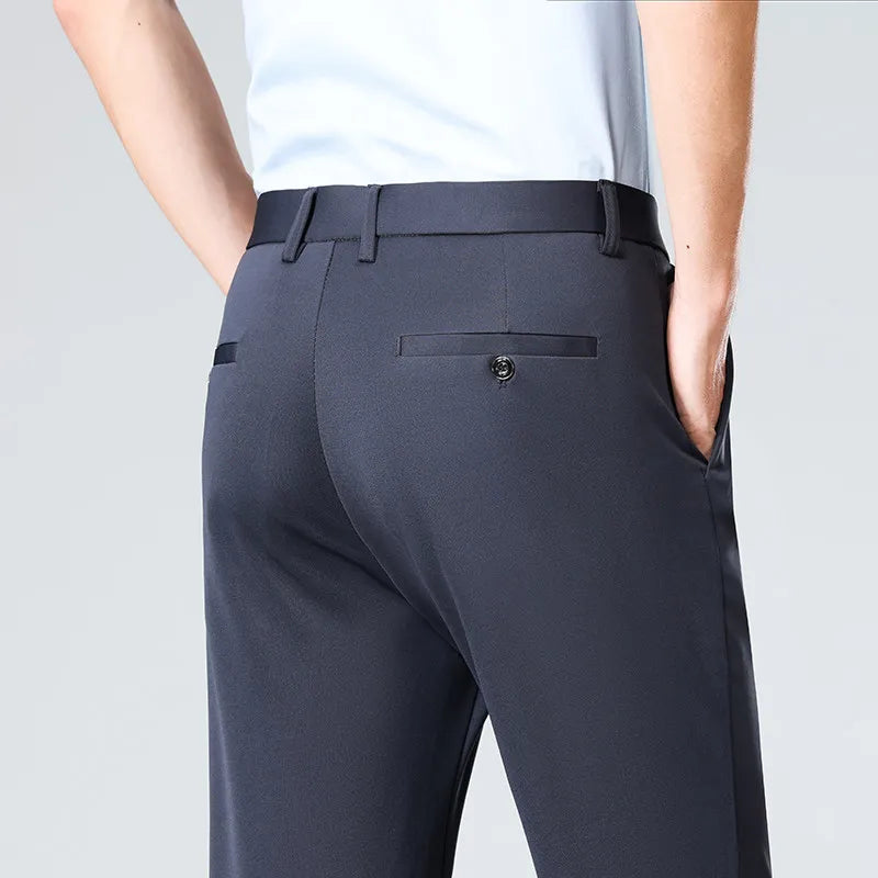 Spring Summer Stretch Smooth Trousers Men Classic Business Elastic Waist Pants Thin Black Gray Blue Casual Suit Pants Male Brand - Maliame Store