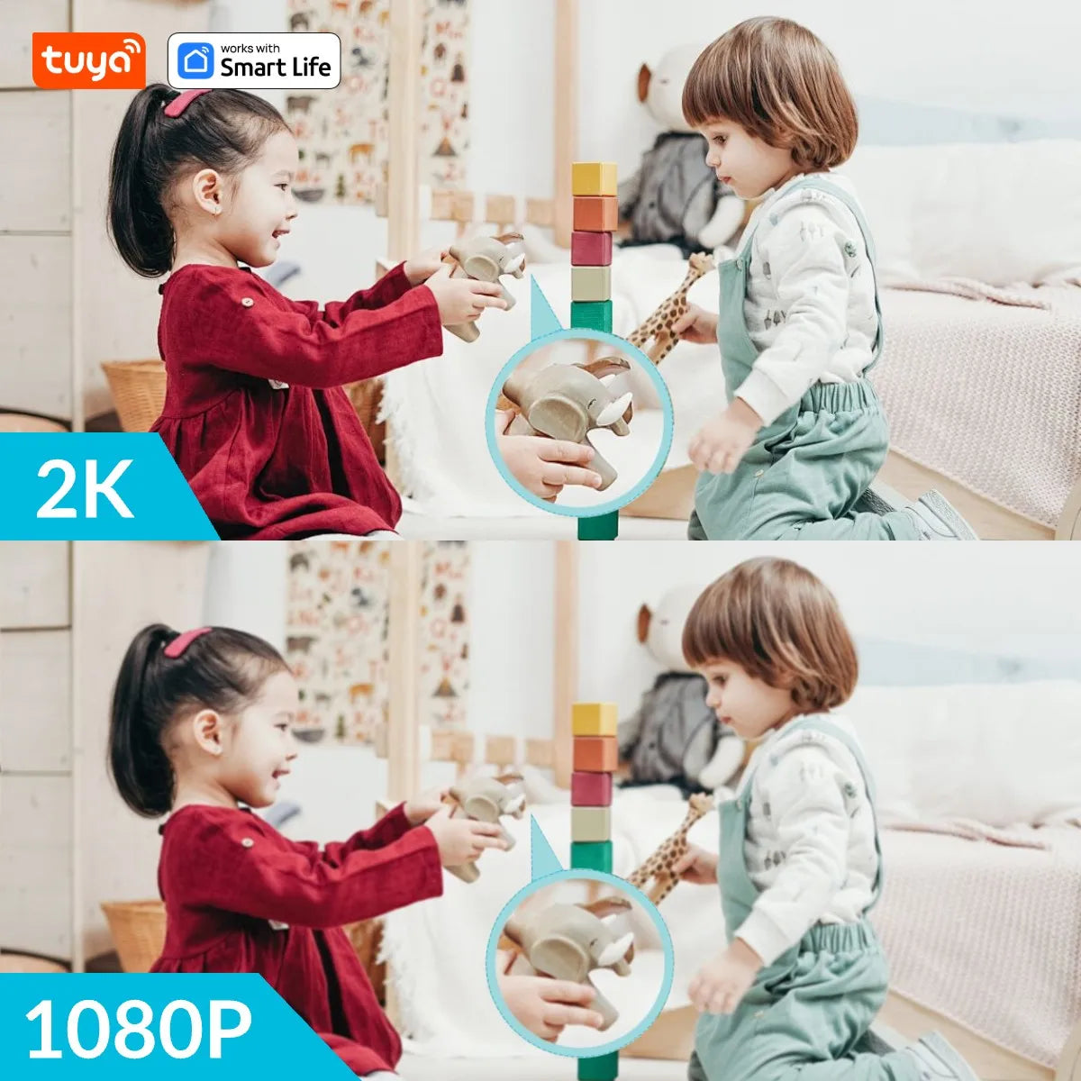 Caméra de sécurité intérieure Tuya Smart 3MP HD pour bébé/personne âgée/animal de compagnie/nourrice, avec alerte APP en temps réel, audio bidirectionnel, détection du corps humain