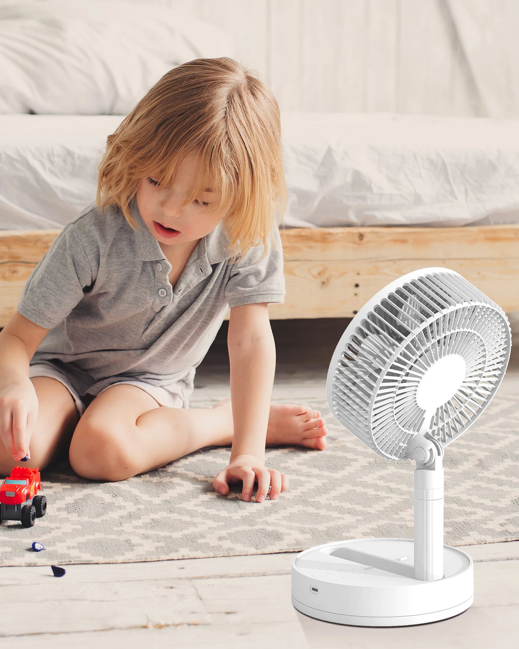 Ventilateur de bureau oscillant portable KASYDoFF, 8 pouces et 5400 mAh, fonctionnant sur batterie USB avec 4 vitesses de flux d'air puissant, ventilateur personnel pliable