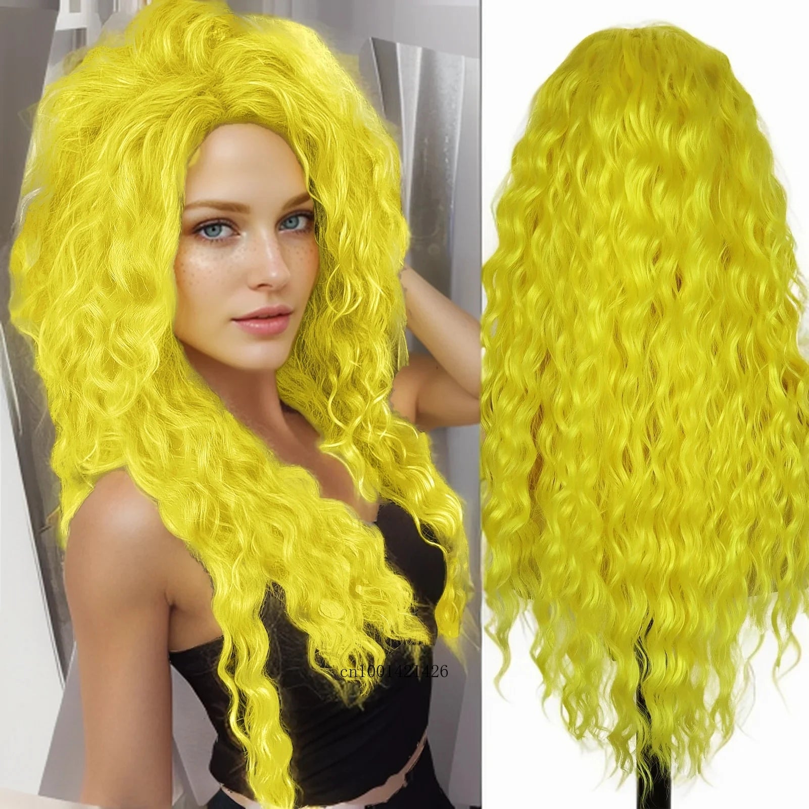 New Ash Blonde Wig Synthetic Long Curly Hair Wigs for Women Fluffy Wave Ombre Wig Costume Carnival Party Regular Cur Wig 26 Inch - Maliame Store