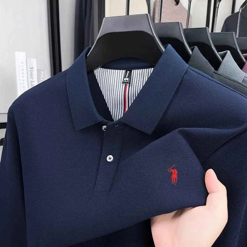Luxurious Cotton Polo Shirt for Men – High-End Brand Long Sleeved T-Shirt with Pony Paul Embroidery for Autumn Fashion - Maliame Store