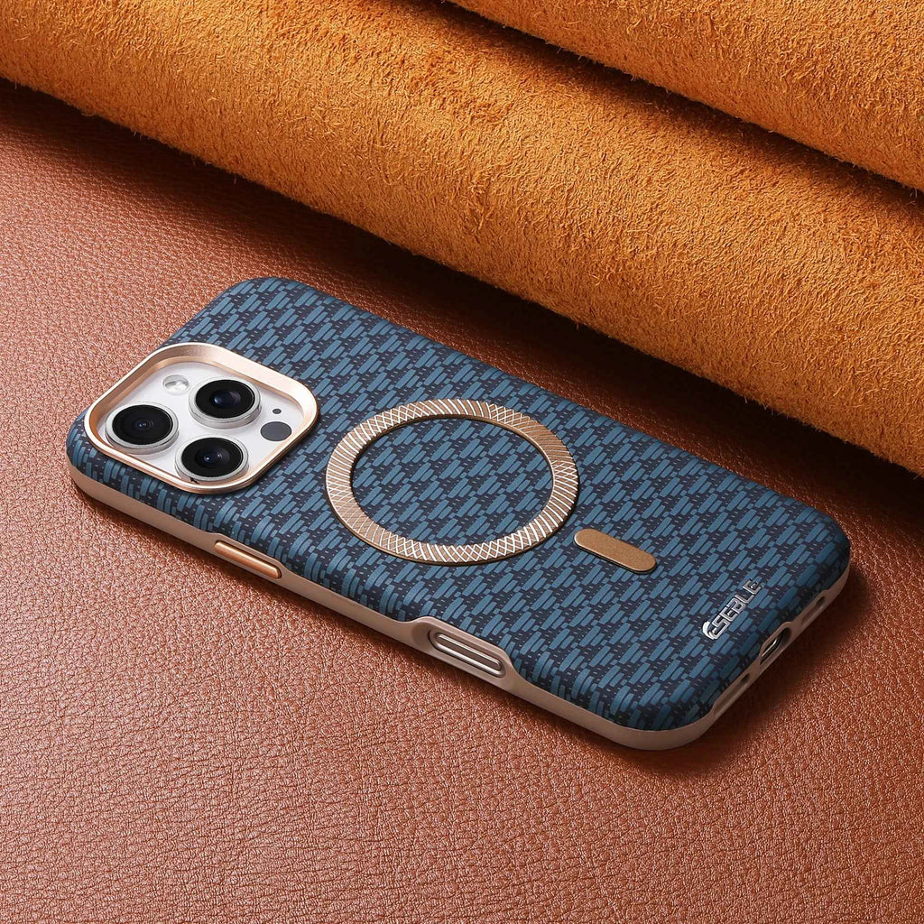 Luxury Leather Carbon Fiber Texture Phone Case For iPhone 13 14 15 16 17 Pro Max For Magsafe Wireless Charging Shockproof Cover
