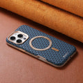Luxury Leather Carbon Fiber Texture Phone Case For iPhone 13 14 15 16 17 Pro Max For Magsafe Wireless Charging Shockproof Cover