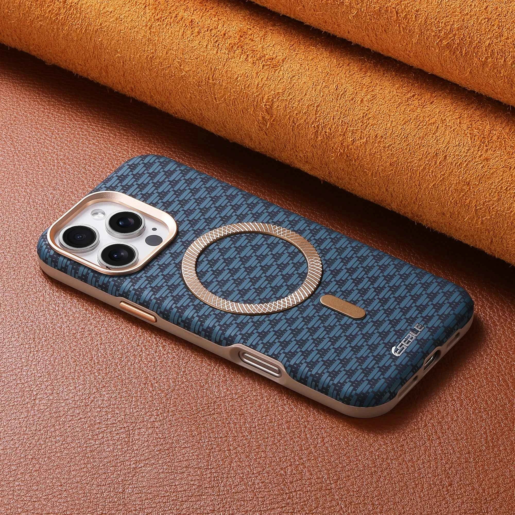 Luxury Leather Carbon Fiber Texture Phone Case For iPhone 13 14 15 16 17 Pro Max For Magsafe Wireless Charging Shockproof Cover