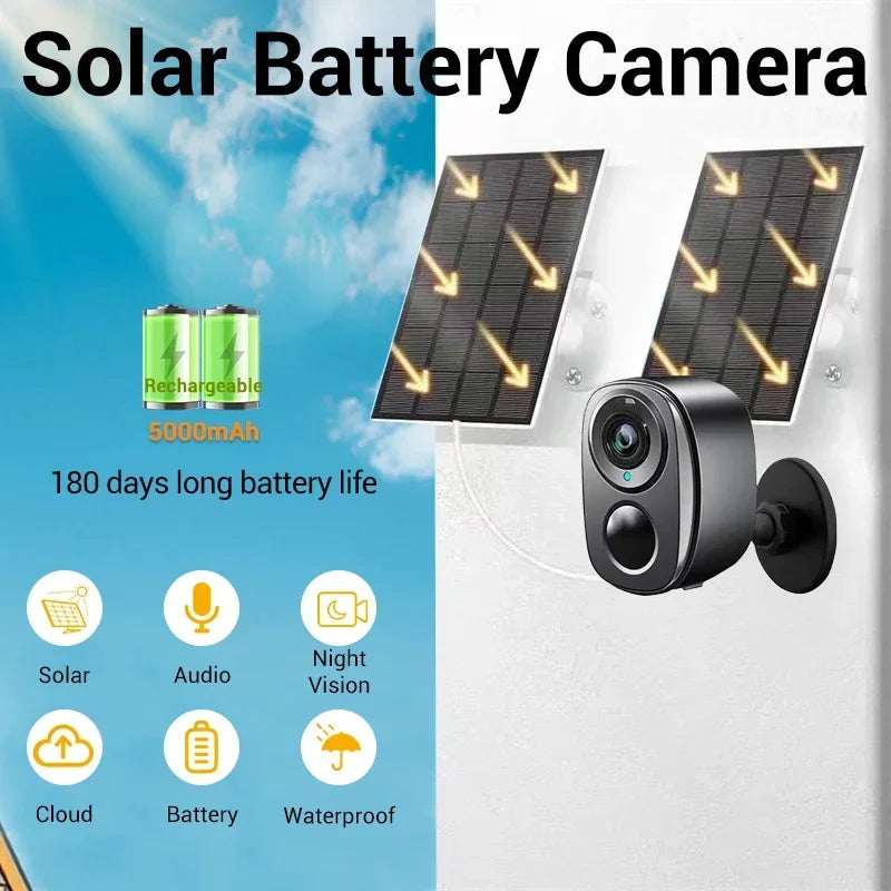 Caméra de sécurité solaire 4G 5MP WiFi 2,4G sans fil extérieure vision nocturne couleur alimentée par batterie support PIR étanche audio bidirectionnel