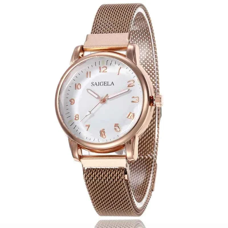 Women's Stainless Steel Watch with Simple Fashion Design, Waterproof Mesh Strap, and Magnet Buckle - Maliame Store