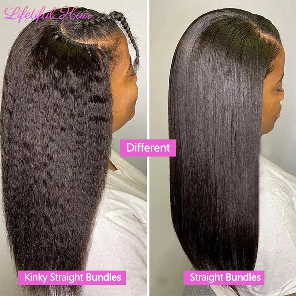 Kinky Straight Human Hair Bundles 1/3/4 Yaki Bundles 28 30 32 Inch Bundles Brazilian Raw Human Hair Extensions for Women - Maliame Store