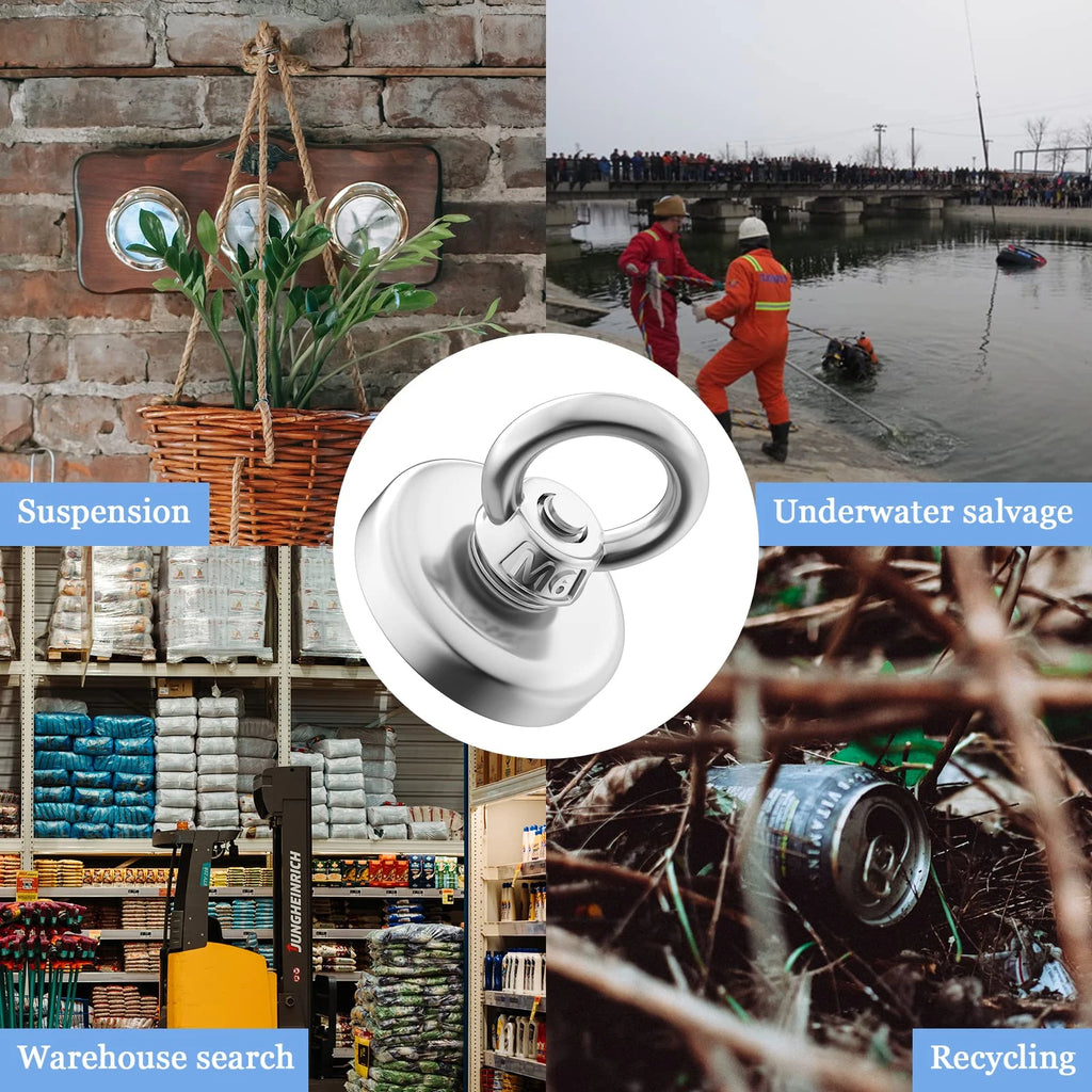 Super Strong Neodymium Fishing Magnets Heavy Duty imanes Magnet with Countersunk Hole Eyebolt for Salvage Magnetic Fishing - Maliame Store