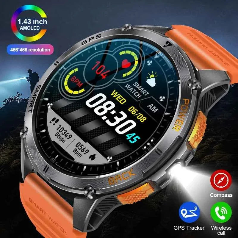 LIGE GPS Smart Watch for Men with Outdoor Altimeter, Barometer, 466*466 AMOLED Screen, LED Flashlight, Compass, and Military Sports Features - Maliame Store