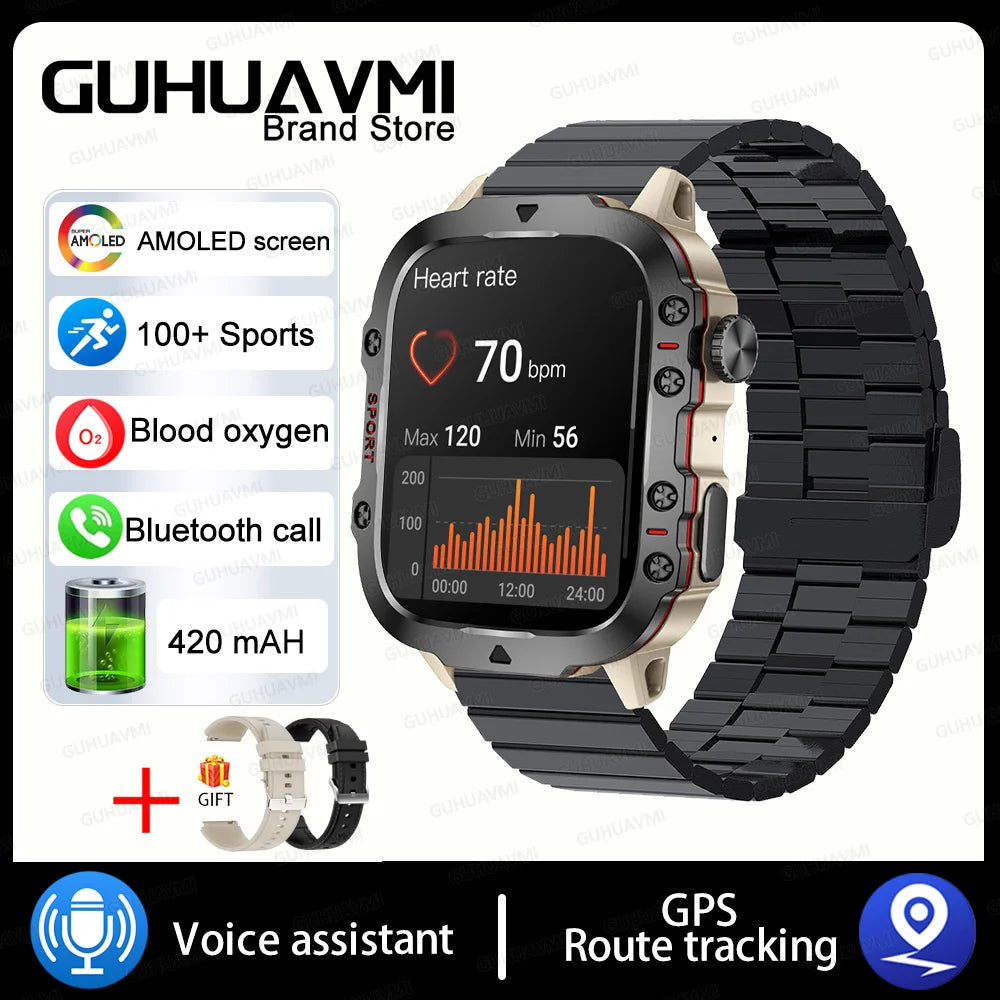 2024New Rugged Military Fitness Smart Watch Men For Android Xiaomi IOS 3ATM Waterproof Sport Ai Voice Calling Smartwatch Outdoor - Maliame Store