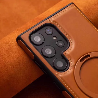 Funda de cuero con soporte magnético Magsafe para Samsung Galaxy S26 Ultra, S26, S25 y M24, con carga inalámbrica y protección contra golpes.