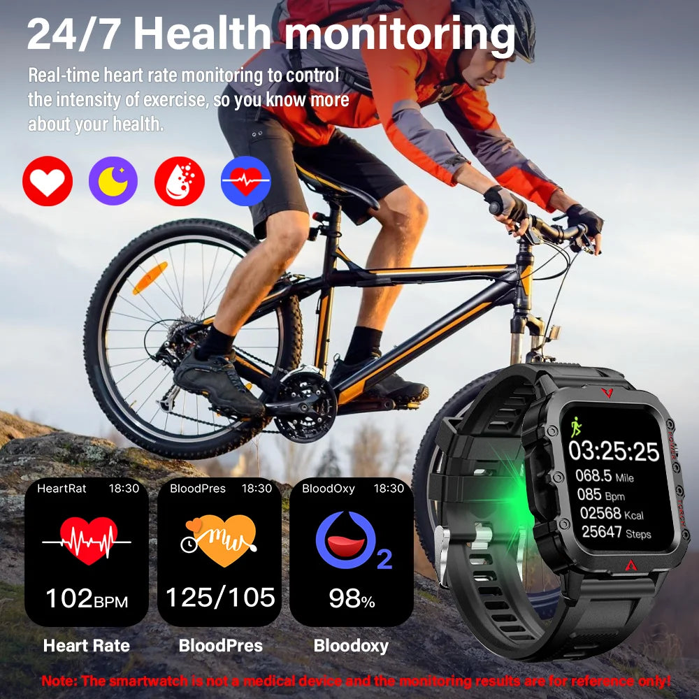 Montre Connectée Homme LAXASFIT – Torche LED, Sport, Suivi Santé, Bluetooth 5.2