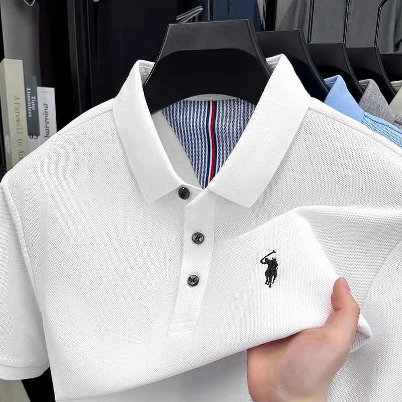 100% Pure Cotton Polo Shirt for Men - High-End Brand Short Sleeve Summer Fashion with Original Pony Embroidery - Maliame Store