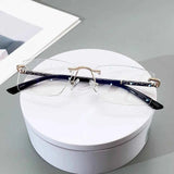 JMISUS Rimless Progressive Prescription Glasses for Myopia, Anti Blue Light, Photochromic Rectangle Eyewear for Men and Women