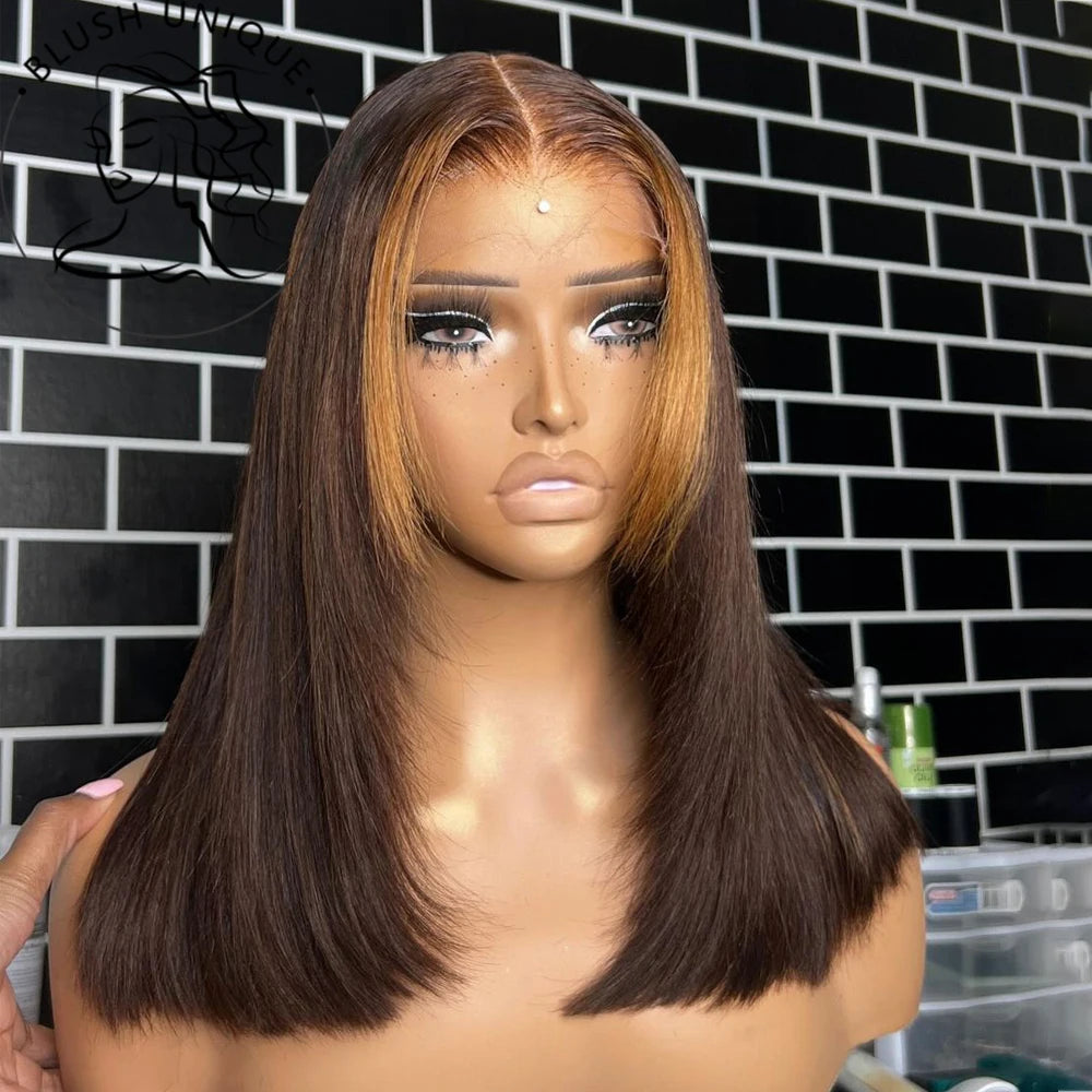 HD Straight Lace Front Wig Layered Wigs Reddish Brown Layered Cut Lace Wigs Copper Red Synthetic Butterfly Haircut Glueless Wigs - Maliame Store
