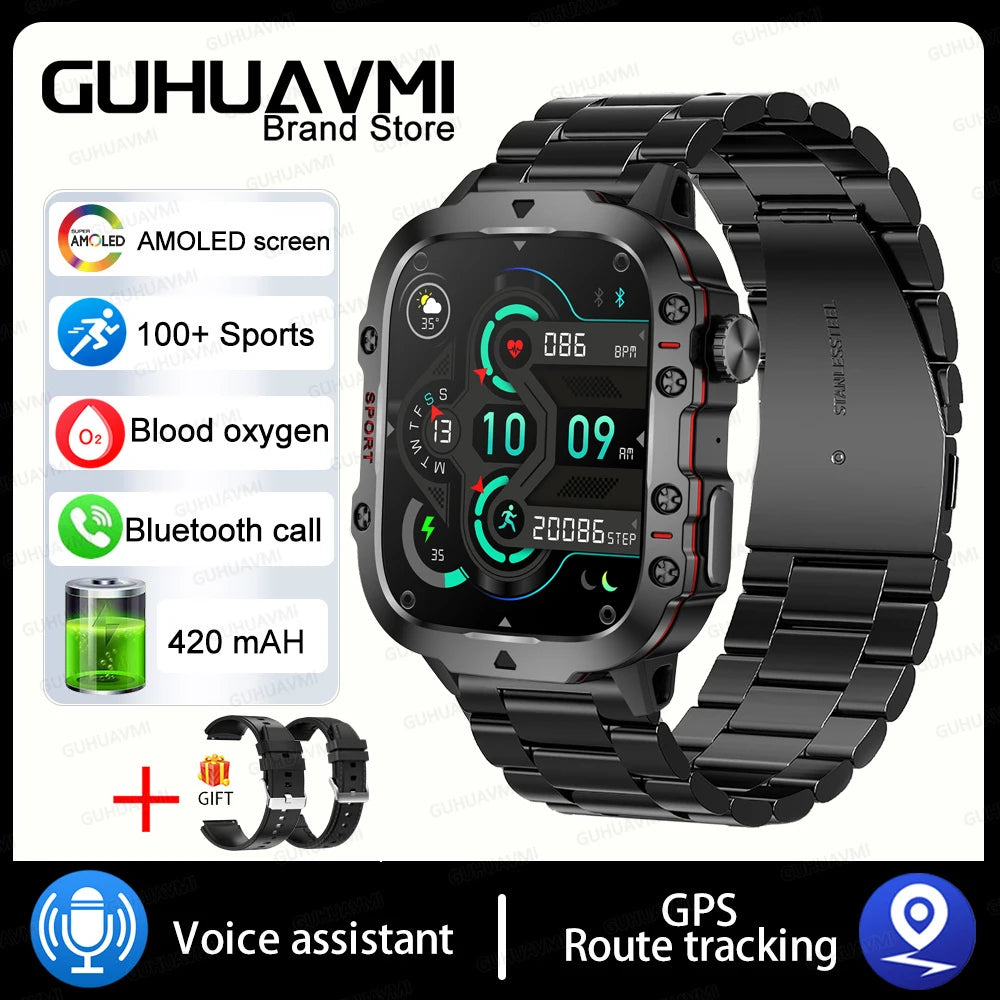 2024New Rugged Military Fitness Smart Watch Men For Android Xiaomi IOS 3ATM Waterproof Sport Ai Voice Calling Smartwatch Outdoor - Maliame Store
