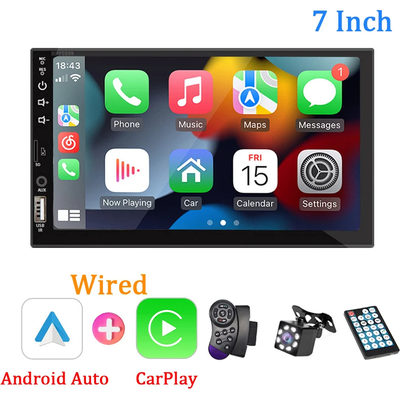 Autoradio 7" 1 Din – CarPlay, Android Auto, Bluetooth, Écran Tactile HD, FM/AUX
