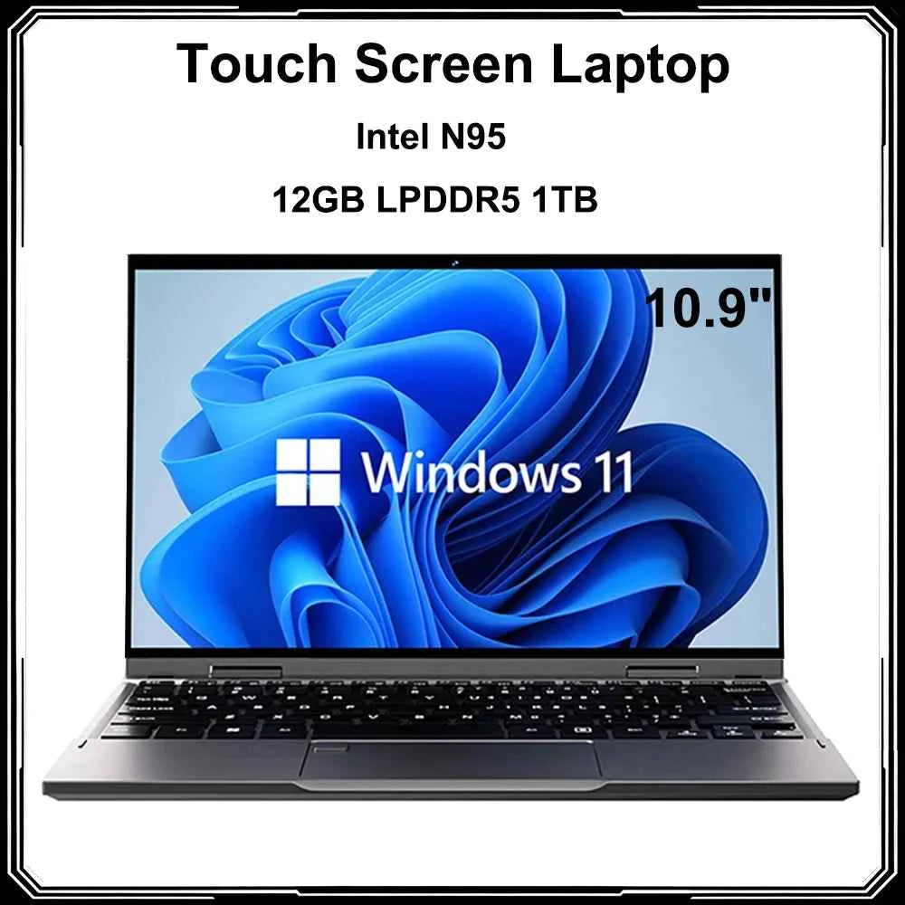 2-in-1 Touch Screen Tablet Laptop 10.9-inch 360° Flip Notebook Intel N95 12GB DDR5 1TB SSD HD Camera Backlit Keyboard Laptop