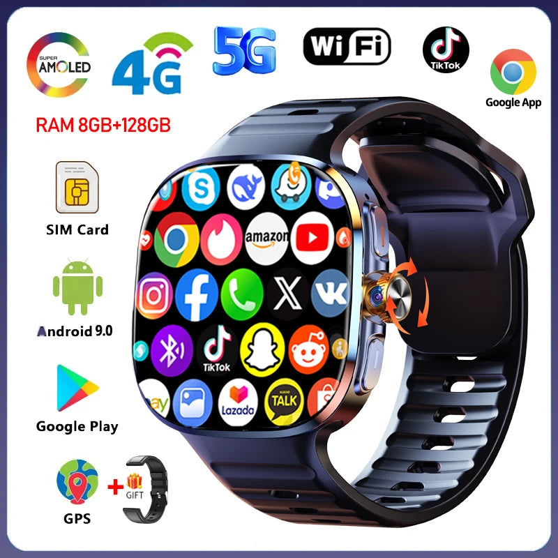 5G/4G Full Network Smart Watch 720*720 2.40 inch HD Big Screen Video Call 8GB+128GB RAM Google Play WIFI GPS Smartwatch 2100 mAH